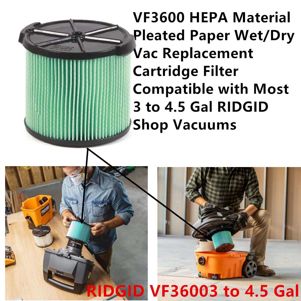 グリーン VF3600 HEPA 素材プリーツ紙ウェット/ドライ掃除機交換カートリッジフィルター 3 ～ 4.5 ガロン RIDGID ショップ掃除機用