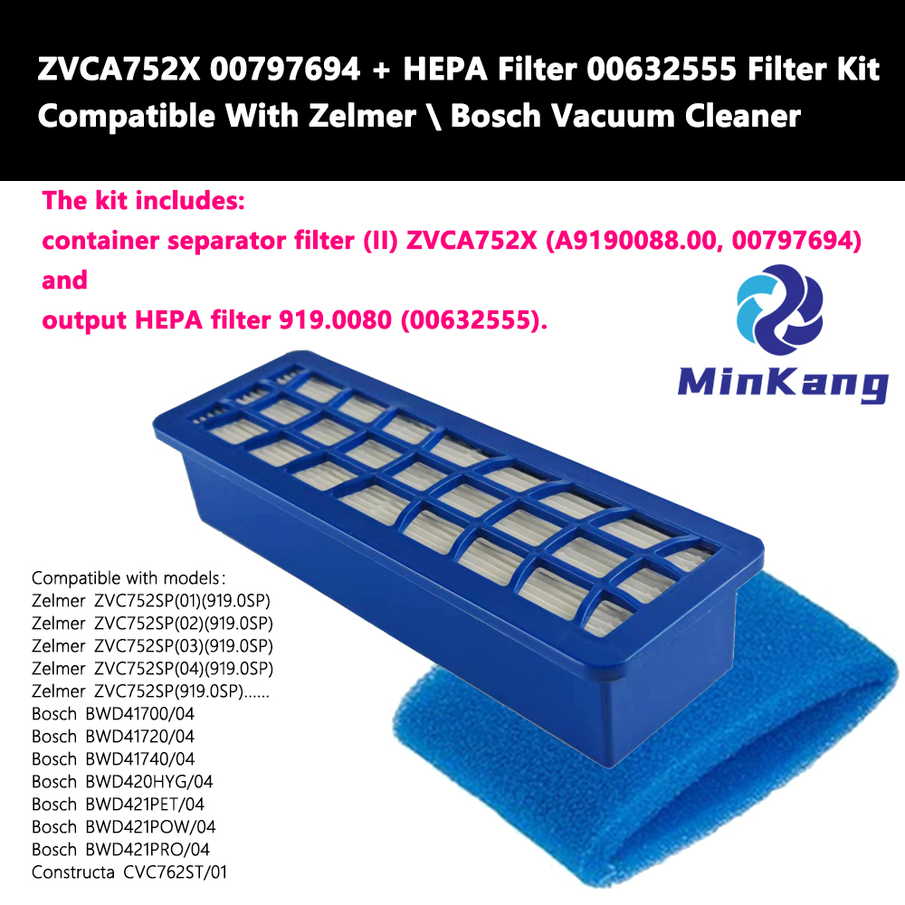 ZVCA752X 00797694 + HEPAフィルター00632555 Zelmer Bosch Vacuum Cleaner用フィルターキット 