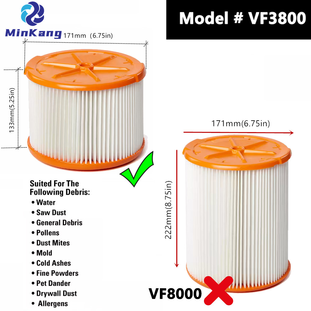 ＃VF3800交換プリーツHEPAフィルターのほとんどの3〜4.5ガロンのリッジドウェットドライバックム