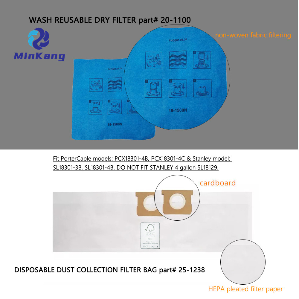 Stanley および PorterCable 4 ガロン用の真空ダストフィルターバッグと不織布の再利用可能なフィルター 