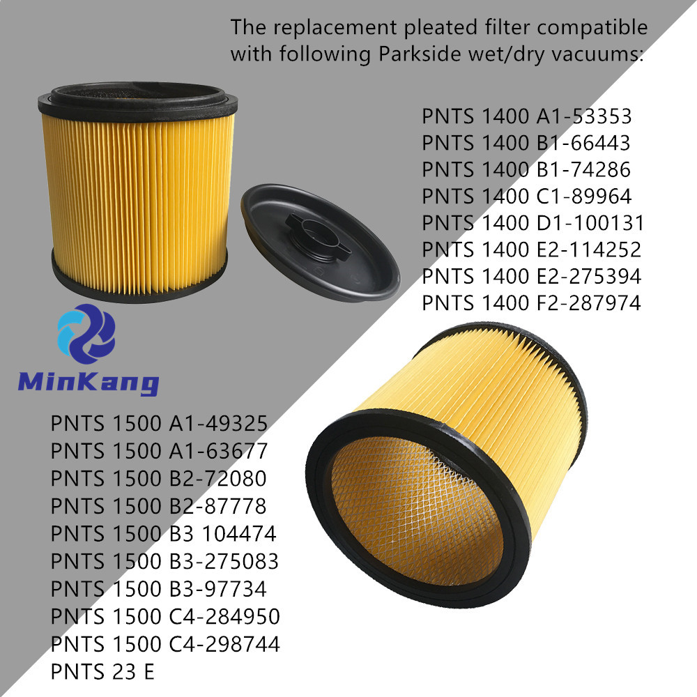 パークサイド乾湿式掃除機 PNTS 23E 用スチール製インナーグリル付き交換用プリーツフィルターカートリッジ