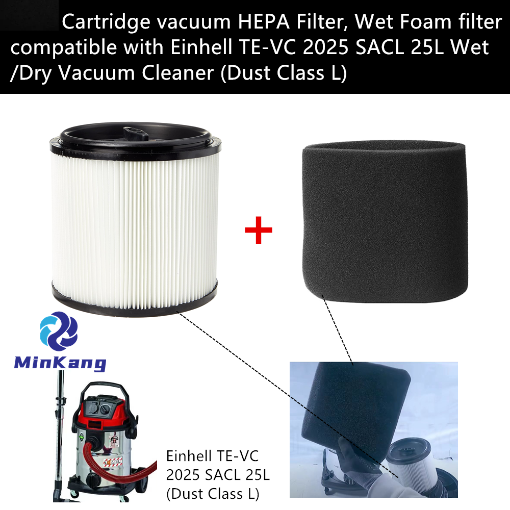 カートリッジ真空 HEPA フィルター、Einhell TE-VC 2025 SACL 25L 湿式/乾式掃除機用湿式泡フィルター (防塵クラス L)