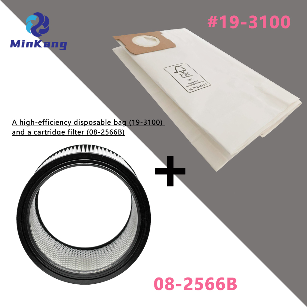 19-3100 使い捨てバッグと 08-2566B カートリッジ交換フィルター Hyper Tough AT18419P-5A AT18419-5B 5 ガロン湿式/乾式掃除機用 