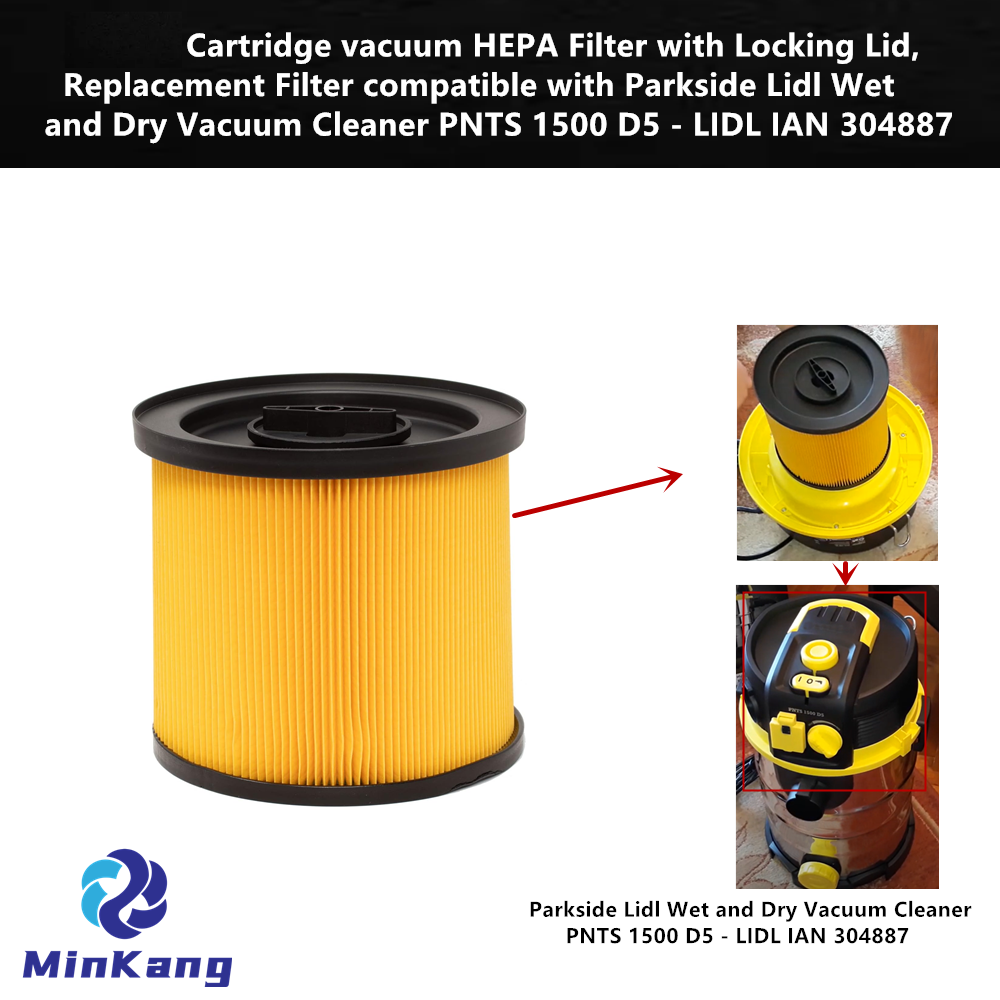 ロック蓋付きカートリッジ真空 HEPA フィルター、Parkside Lidl 湿式および乾式掃除機用交換フィルター PNTS 1500 D5 - LIDL IAN 304887