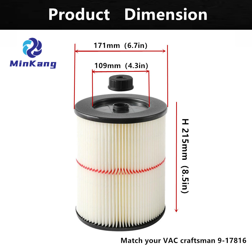  17816 9-17816 レッドストライプカートリッジフィルターとブラシ Craftsman Wet Dry Vac 用 5 ガロン以上の掃除機に適合 